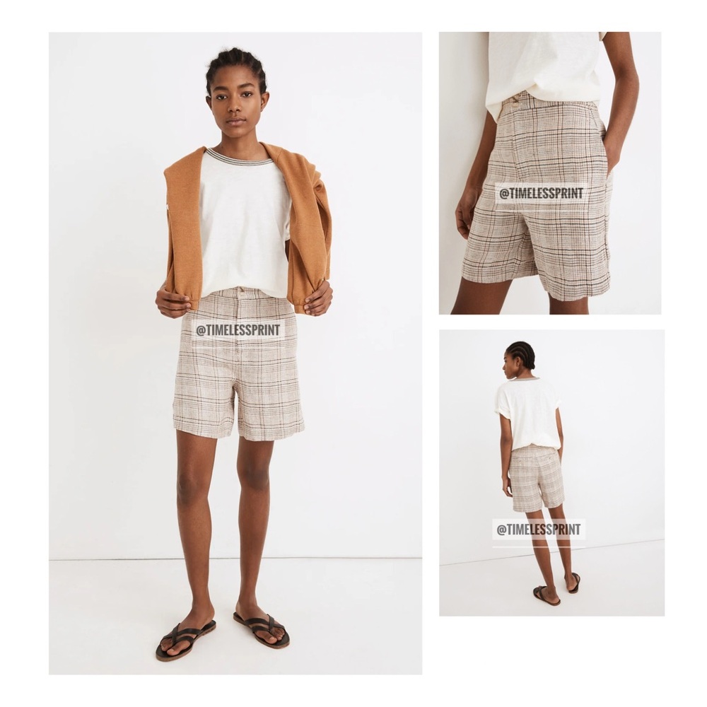 Madewell Clean Linen Shorts in Plaid Beige/Brown/Black